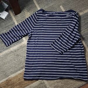 Ava & Viv Women's Navy and White Striped Long Sleeve Top